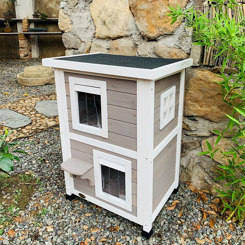 

The product can be customizedOutdoor cat litter house solid wood double-storey luxury cat villa rainproof stray