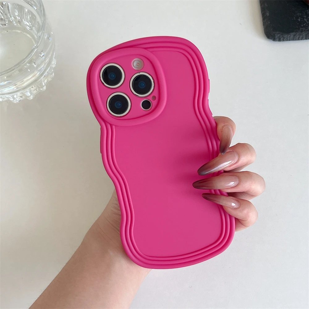 Chic Frosted Solid Color Wave Edge Phone Case - Soft TPU Shockproof Back Cover