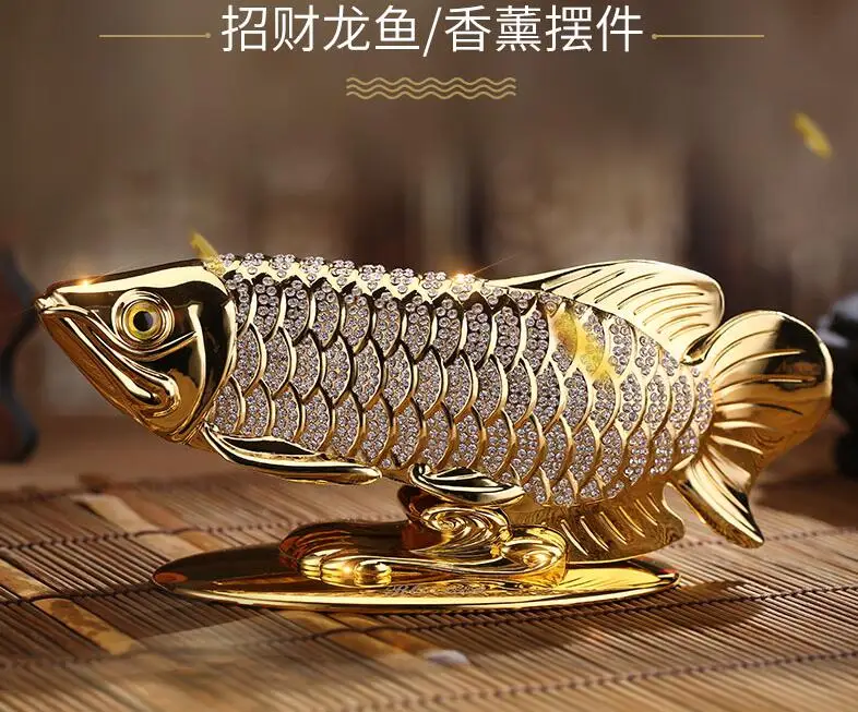 Home Office Company Shop Car Top Good Efficace Talisman Money Drawing Diamonds Arowana Golden Fish Feng Shui Brass Statue