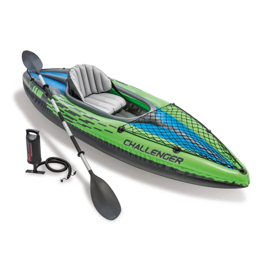 

DZQ Challenger K1 Inflatable Single Person Kayak Set and Accessory Kit W/ Pump,Camping, Rafting, Kayaking