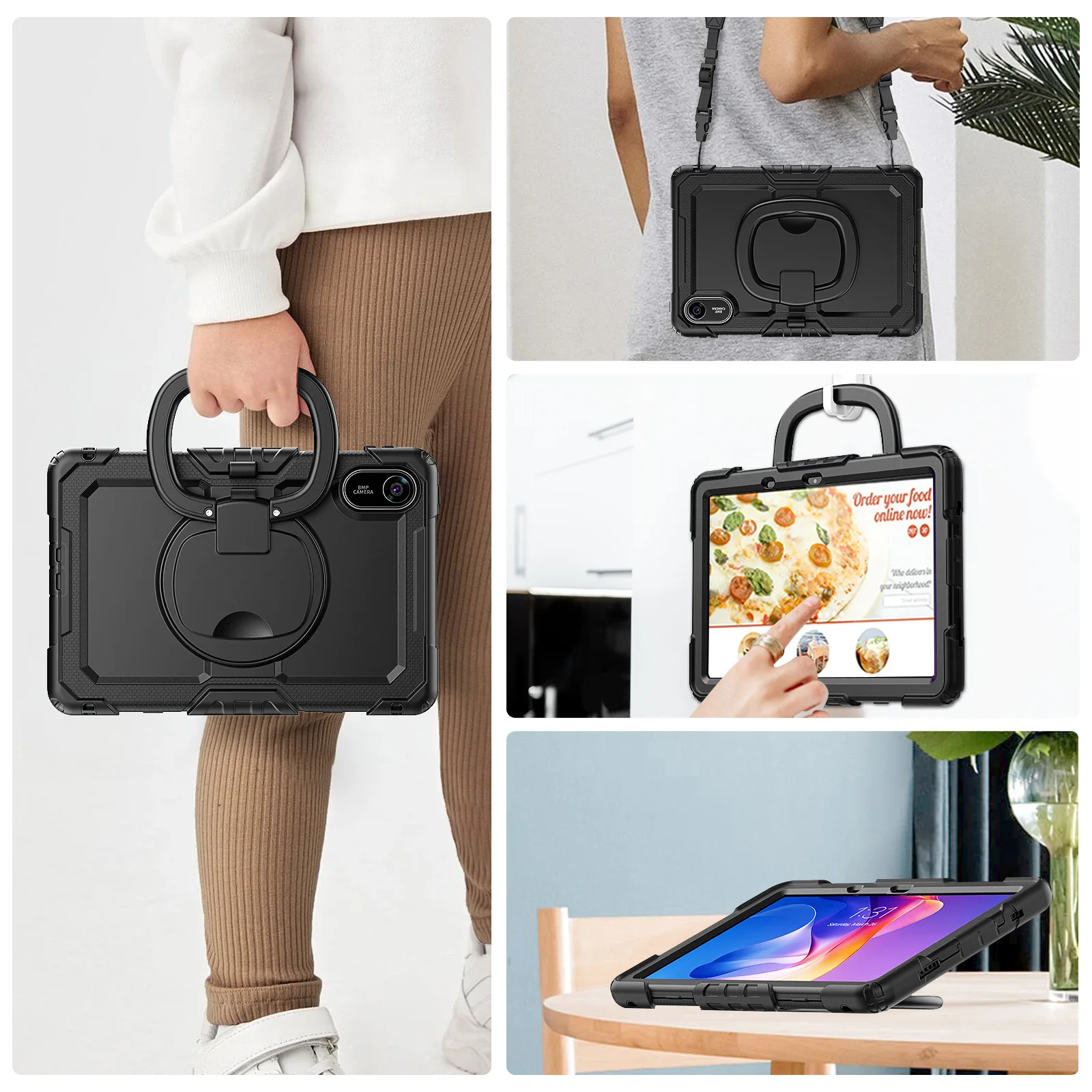 Durable 360° Rotating Kickstand Protective Case with Handle Grip and Shoulder Strap