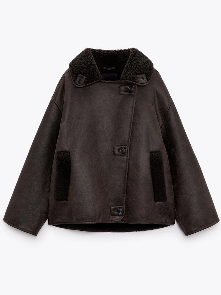 

LY VAREY LIN New Autumn Winter Women Fashion Thick Fake Suede Jacket Single Breasted Faux Lamb Leather Coat Loose Warm Outwear