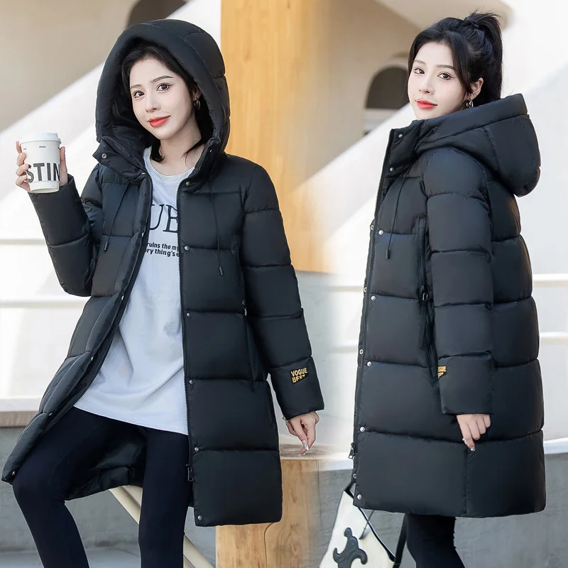 2024 Fashion Parkas Women Winter Overcoat Hooded Long Thick Down Cotton-padded Coats Female Warm Outerwear Bread Jackets M-4XL