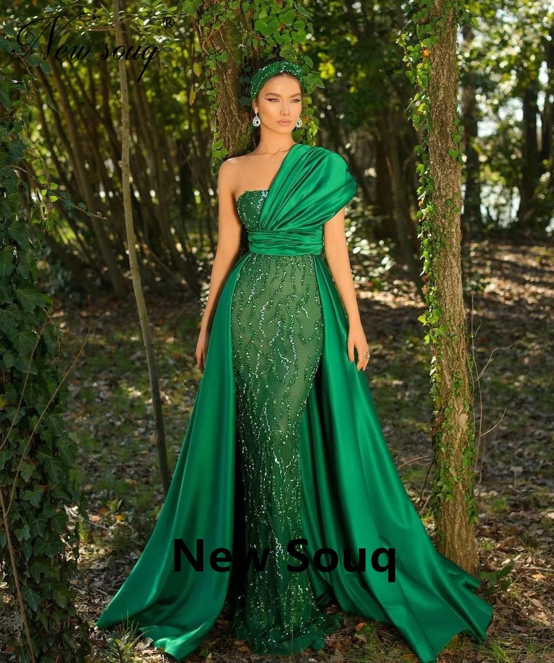 

Зеленые Вечерние платья с блестками, арабское дубайское официальное платье на одно плечо для свадебной вечеринки, роскошное платье с бисером для выпускного вечера, под заказ