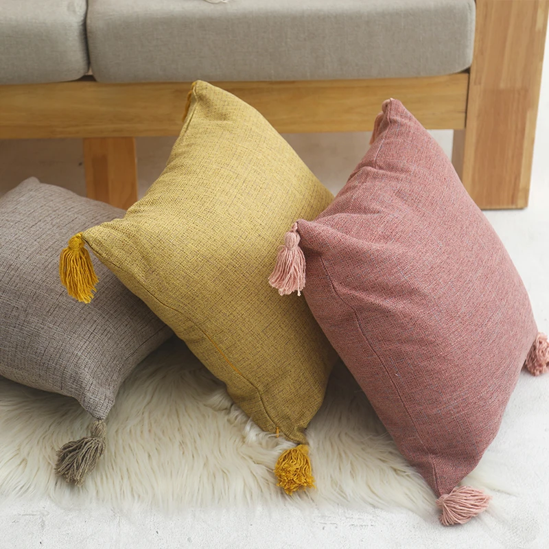 

CANIRICA Square Shape Linen Tassel Pillow Case for Sofa Home Decorative Throw Pillowcase Cover Cushions Size 45x45cm