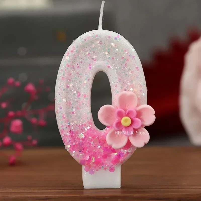 Digital Candles with Pink Flowers, Birthday Candles, Party Atmosphere, Scene Decorations, Home Decoration, 0-9, 1Pc