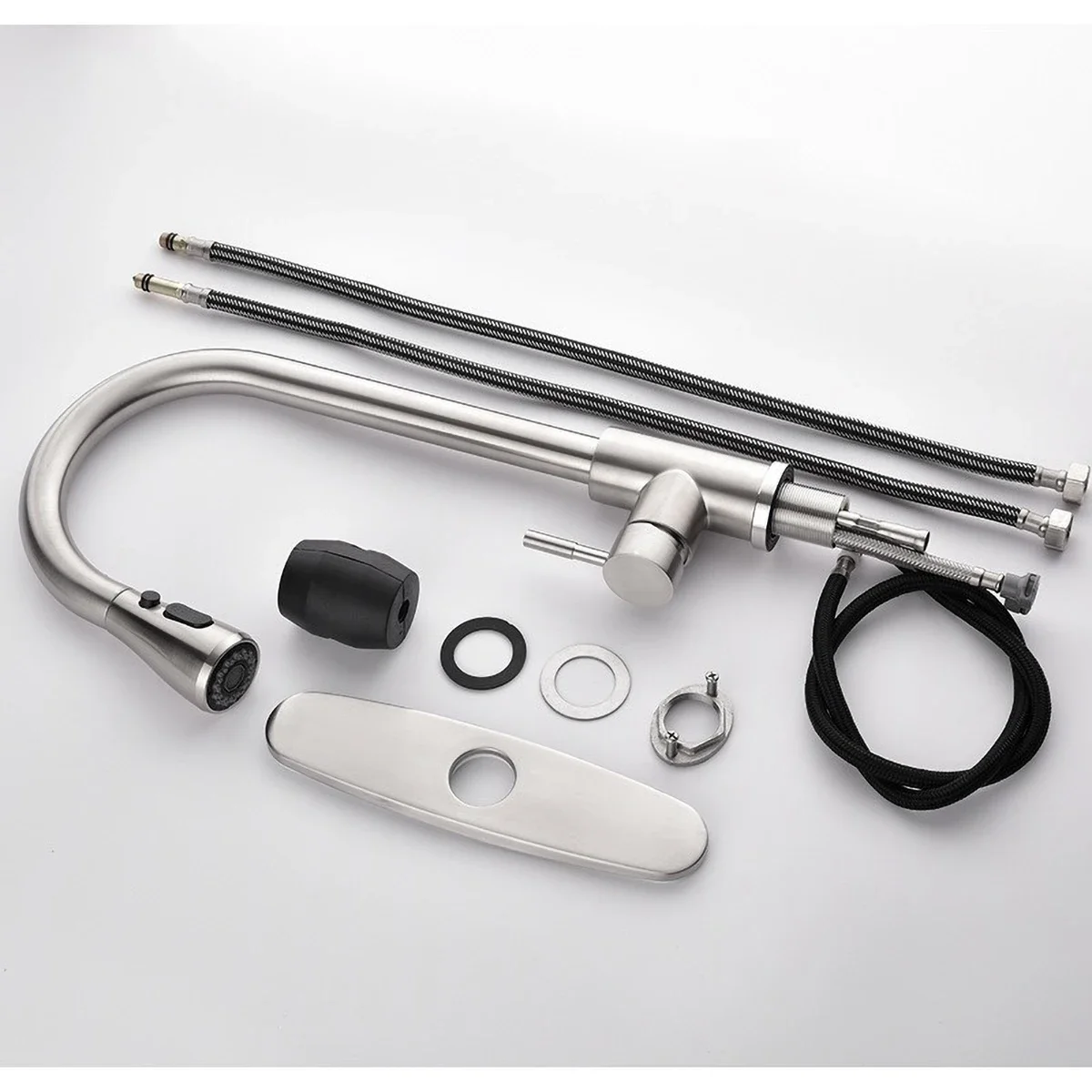 Kitchen Faucet Deck Mounted Pull Out Spout Kitchen Sink Mixer Tap Single Level Stream Sprayer Nozzle Mixer Tap Stainless Steel