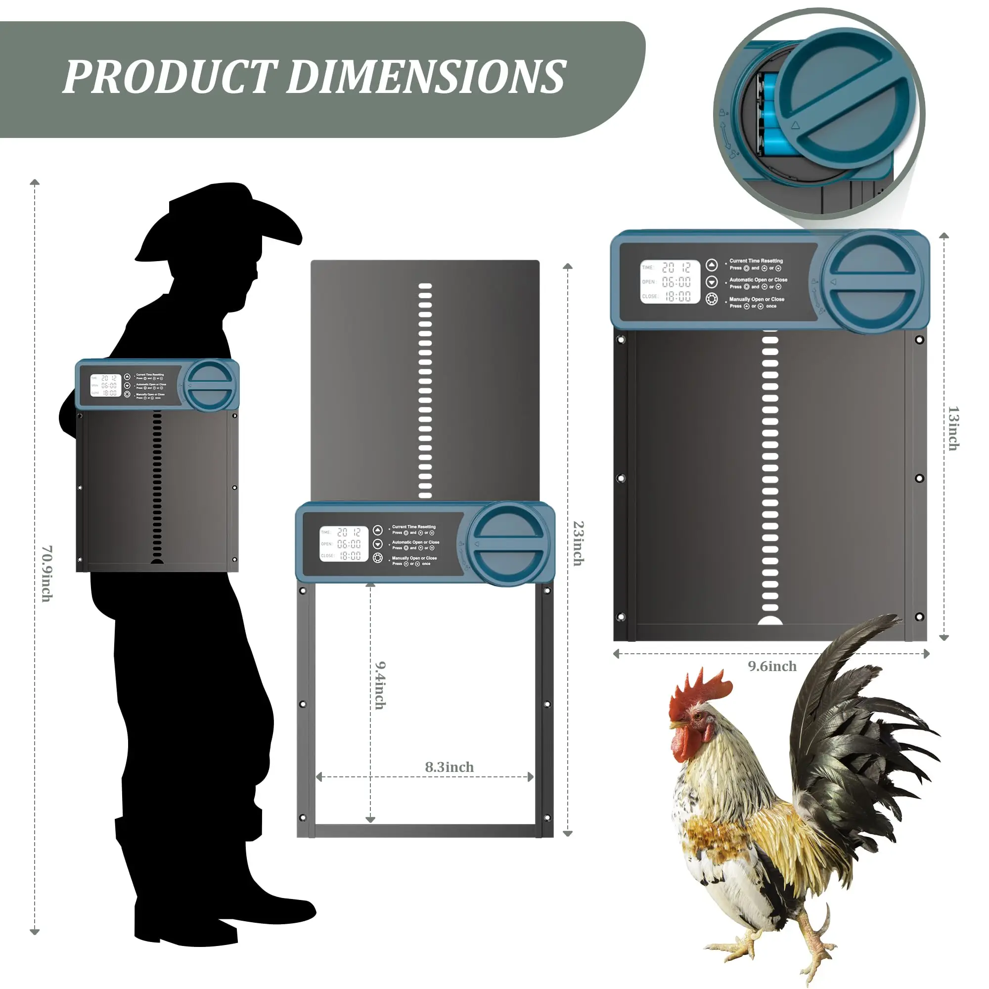Automatic Chicken Coop Door Aluminum Chicken Door Opener Timer Controlled Open/Close Coop Anti-Pinch Function chicken coop door chicken coop door opener