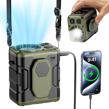 10000mAh Portable Waist Fan with Power Bank LED Lighting Hanging Neck Fan 5 Speed Strong Airflow Cooling Fan for Outdoor Working 1