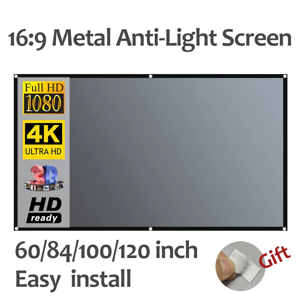 Portable Projector Screen Metal Anti Light 84 100 120 Inches High