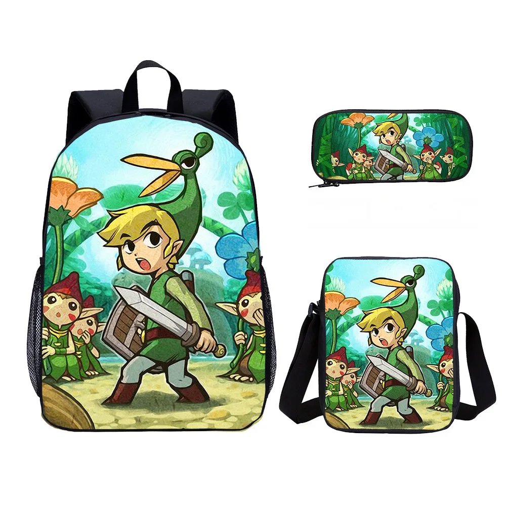 17 Inches The Legend of Zelda Backpack Three Piece Set with High