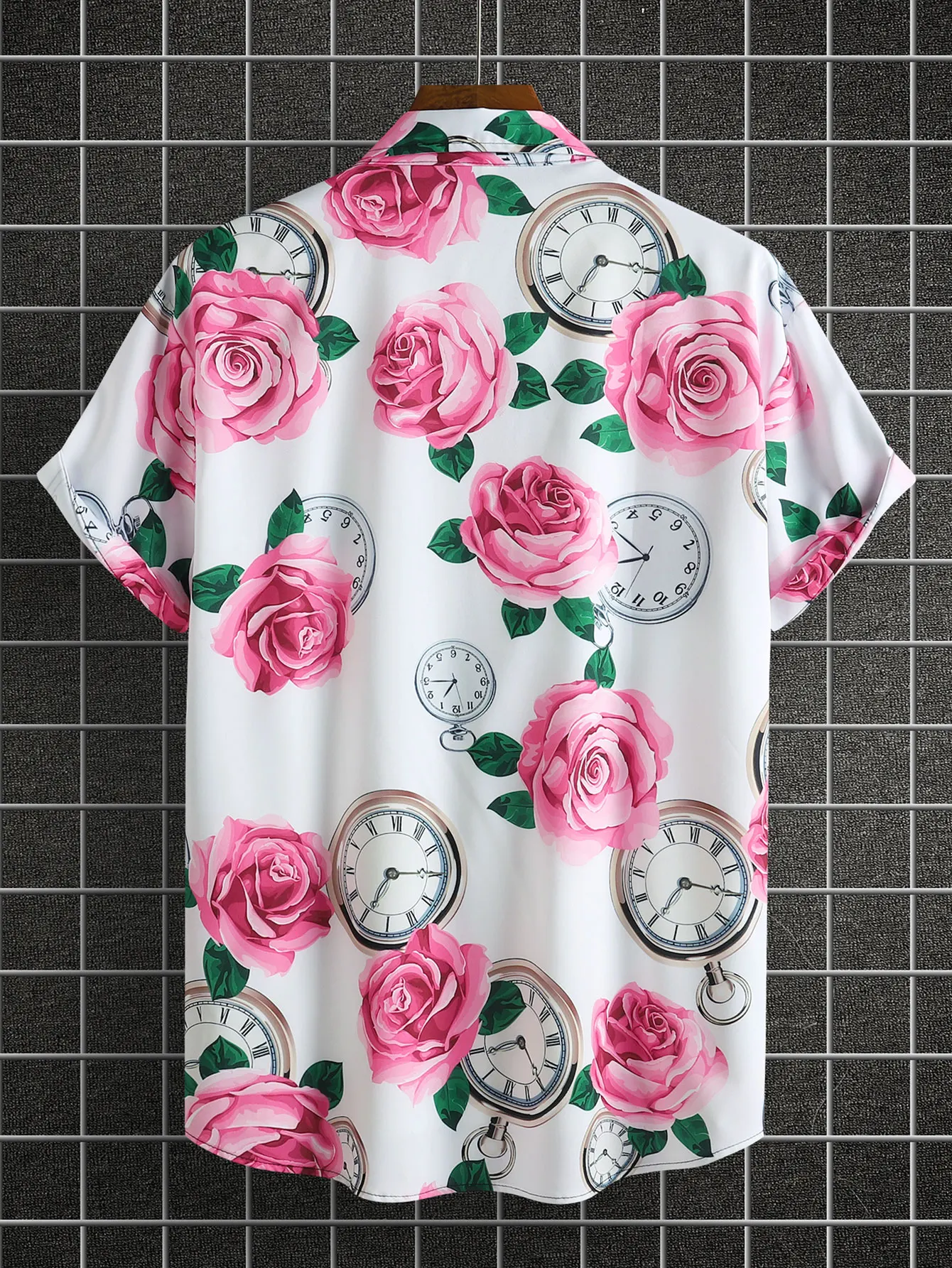 Rose Pattern Men's Short Sleeve Button Down Lapel Shirt Summer Casual Printed shirt