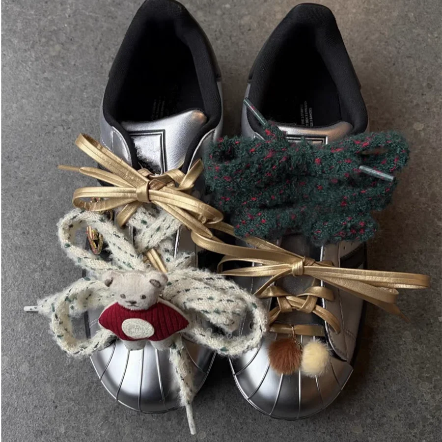 Schöne DIY flauschige Schnürsenkel rot grün Gitter Schnürsenkel Creme Puffs Schuhe Blumenschnallen für Sport Casual Sneakers Schuhe Schneestiefel – Detail 16