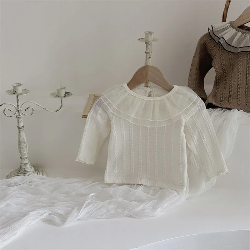Baby Bottoming Shirt 0-2T Toddler Girls Double Layered Mesh Lapel Undershirts Infant Blouse kids bottoming shirt