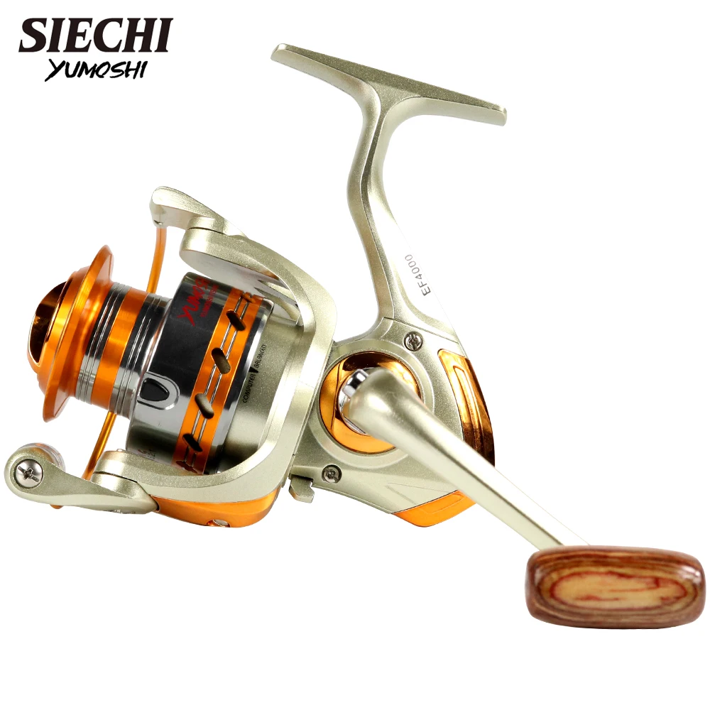 Fishing Reel Yumoshi EF Spinning S - Sizes 1000 To 9000, 12 Ball Bearings,  Gold, Freshwater Spinning Fishing Reel