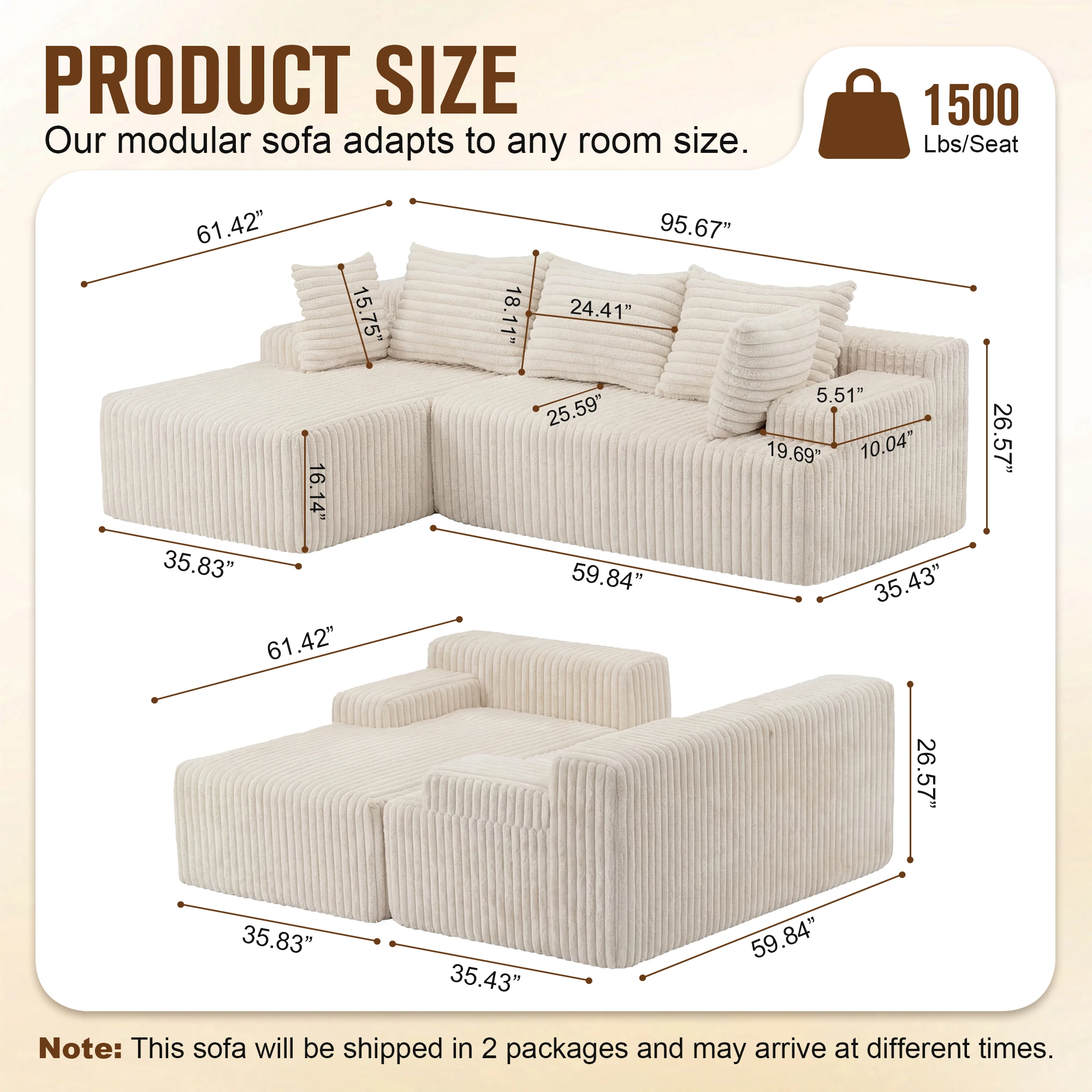 Corduroy L-Shape Sectional 6