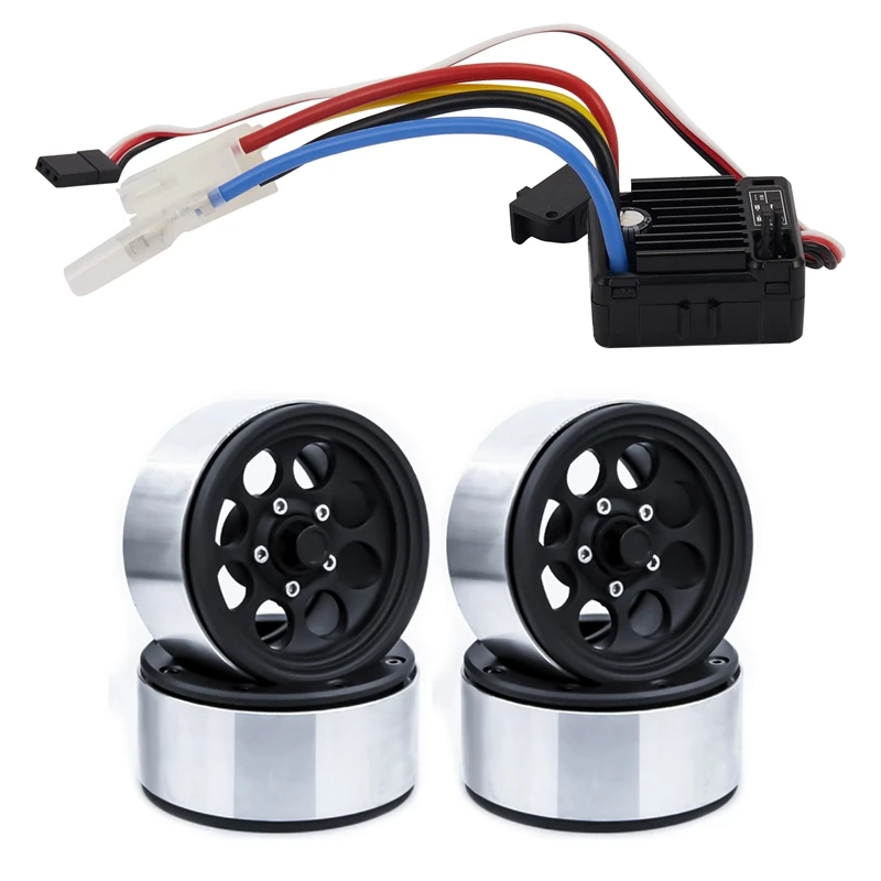 

2 Set RC Car Part: 1 Pcs WP-1060-RTR Waterproof 2S-3S 60A Brushed ESC & 1 Set Metal 1.9 Beadlock Wheels Rims