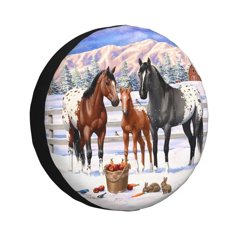 

Custom Appaloosa Horses In Winter Spare Tire Cover for Prado Pajero Jeep Farmhouse Animal 4WD 4x4 RV Car Wheel Protectors