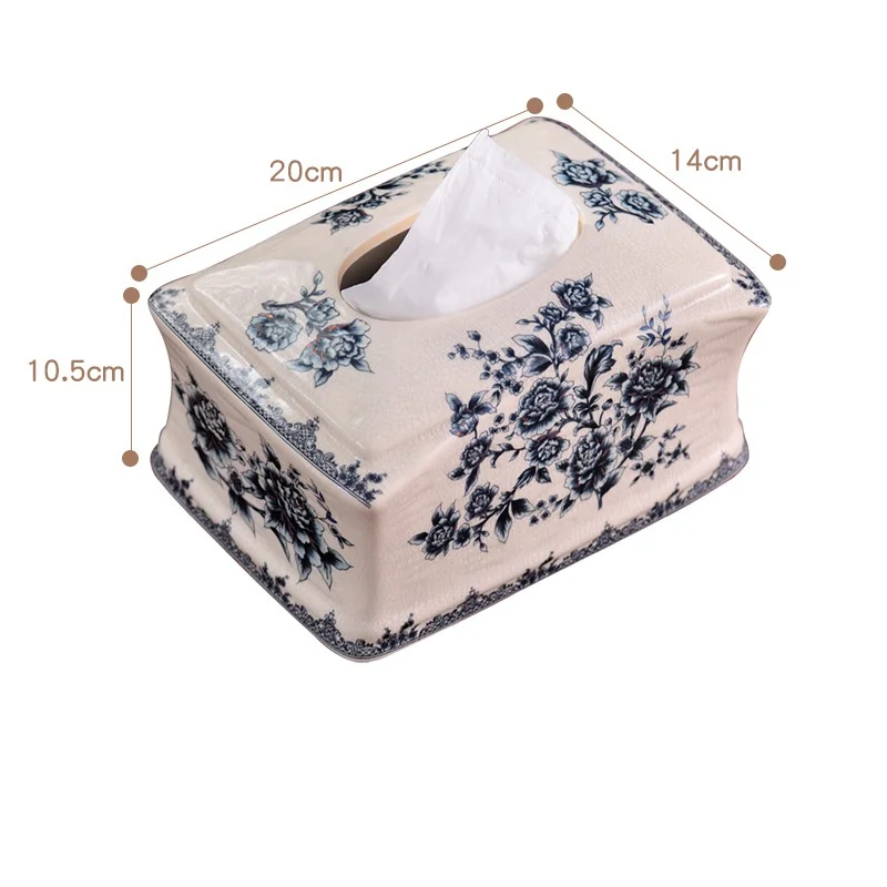Ceramic Tissue Box Blue and White Porcelain Pattern Tissue Box Holder Napkin Holder Desktop Storage Container Home Decoration 5