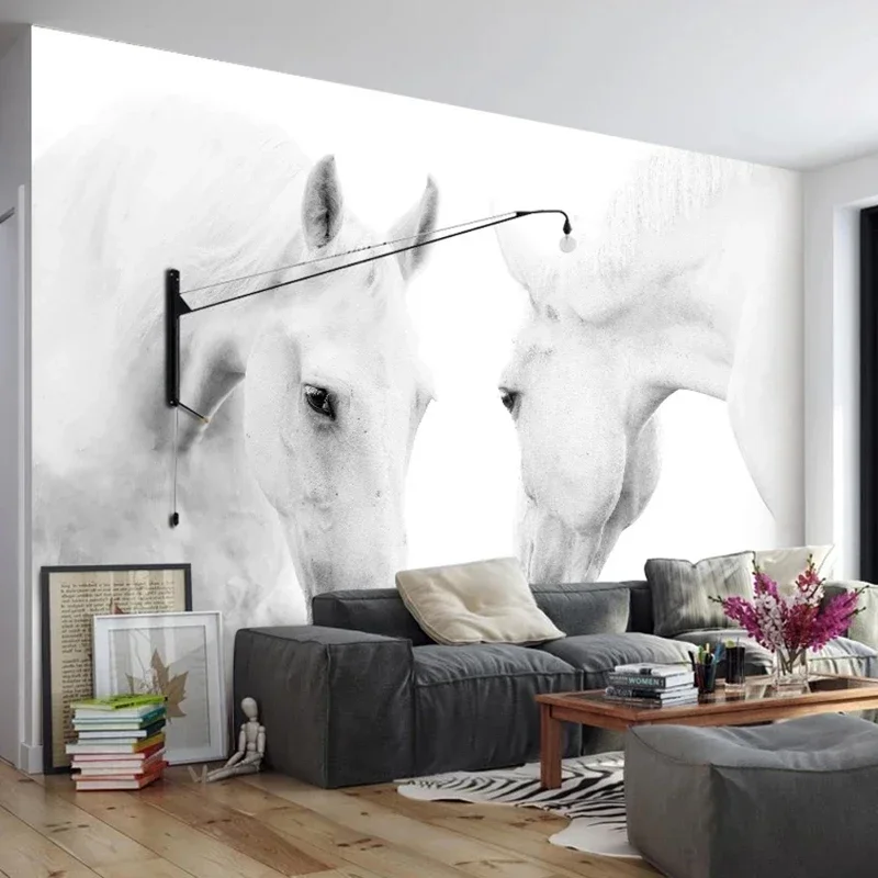Custom Large Mural White Horse Photography Background Photo Wall Painting Living Room Sofa Bedroom Backdrop Wallpaper Home Decor