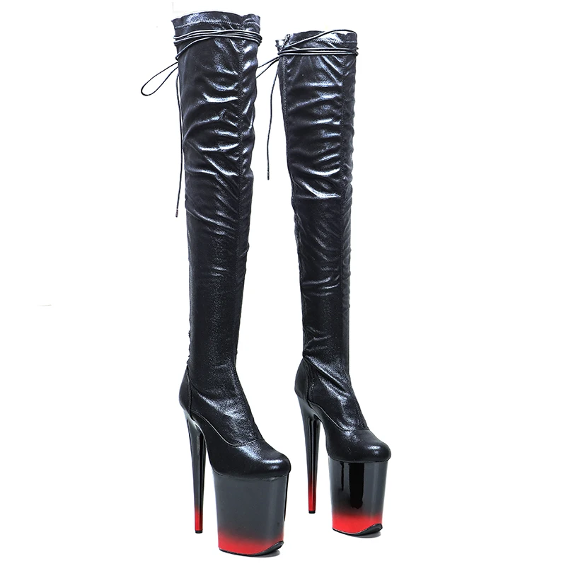 

Leecabe 23CM/9inches Black PU Upper fashion lady High Heel platform Pole Dance boots 5K