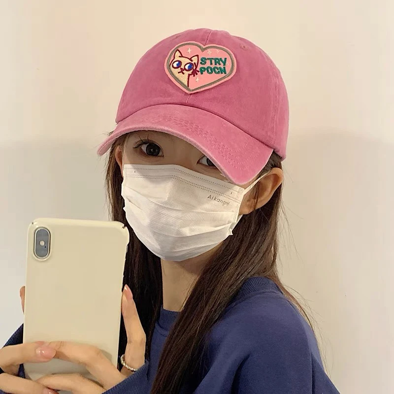 Valentine's Day Pink Love Women Baseball Cap Cute Kitten Adjustable Snapback Hat Soft Top Cotton Leisure Sunbonnet Girls Sunhat baseball cap sun hat
