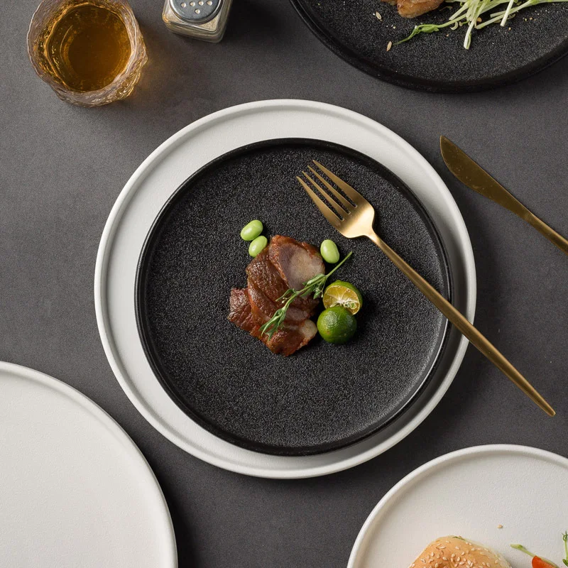 Stainless Steel Plates Flowing Sand Frosted Steak Western Food Dish for Hotel and Restaurant