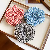 Plaid Fabric Flower Hair clip for women Elegant Ponytail Clip Fashion Girls Hair Accessories - Image 4