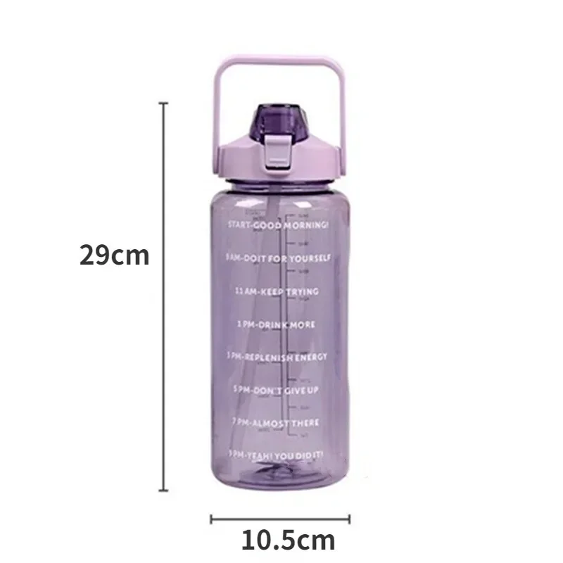 Large Capacity Ton Bucket 2000ml Sports Drink Bottle with Time Stamp, Outdoor Sports Straw Cup, Summer Water Bottle Pot