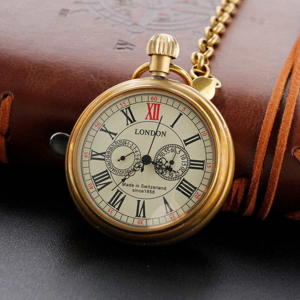 Classic Vintage Gentleman London Steampunk Mechanical Pocket Watch Necklace Pendant Best Holiday Gift for Men and Women