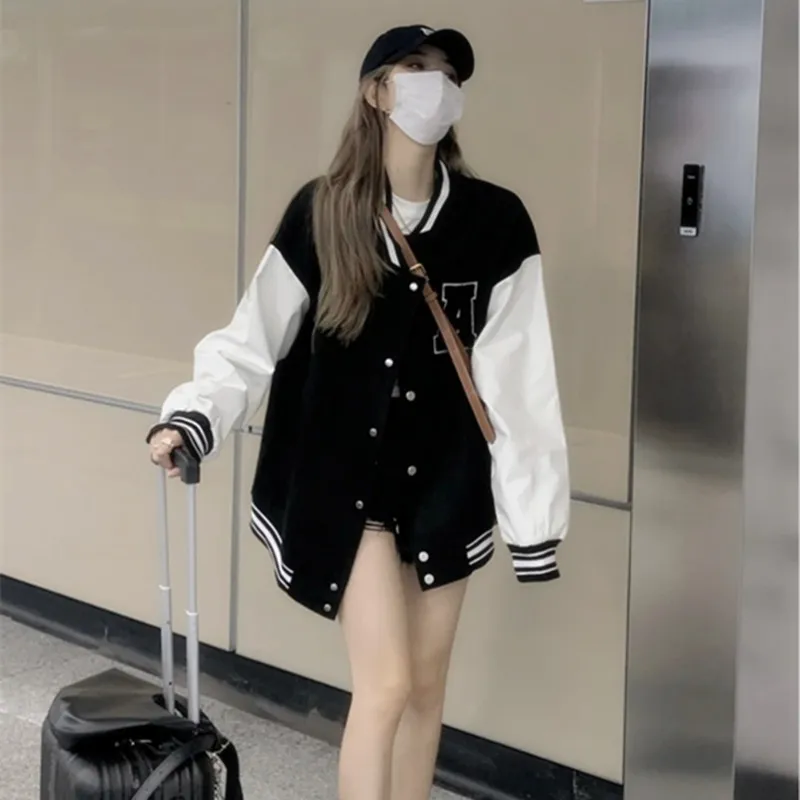 아메리칸 스타일 빈티지 여성용 양털 안감 두꺼운 야구 재킷 하이 스트리트 오버사이즈 가을 겨울 패션 아우터웨어