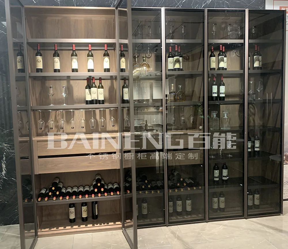Bar Restaurant Furniture LED Stainless Steel Wine Cellar Display Cabinet