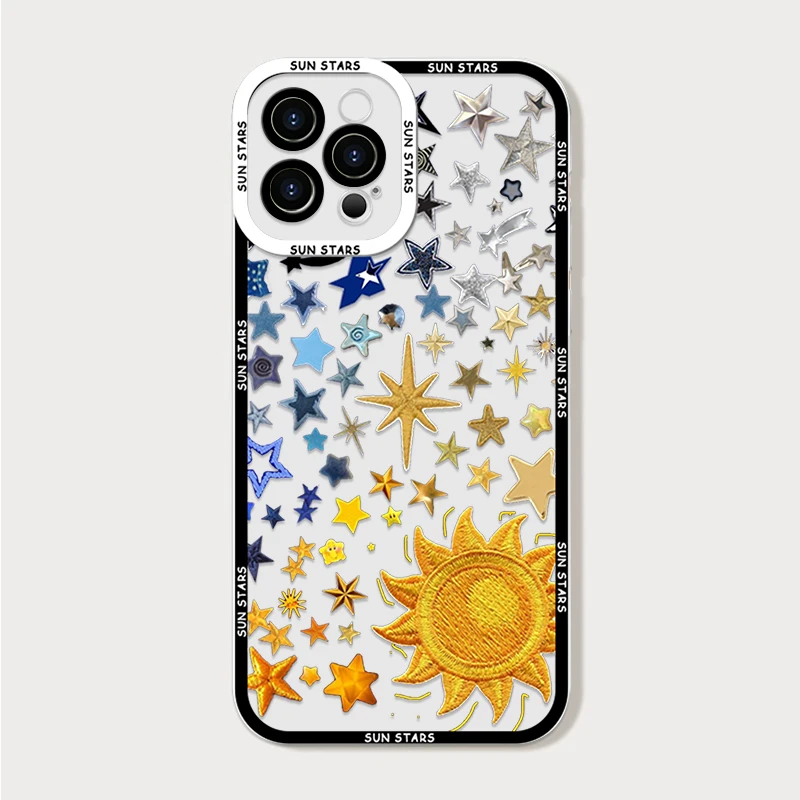 Retro Style Sun Moon Stars Clear Soft Phone Case