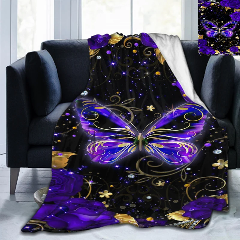Soft Cartoon Printed for Bed Couch Sofa Gift Lightweight King Size 3D Print Butterfly Blanket Flannel Blanket Bed Throw Blanket