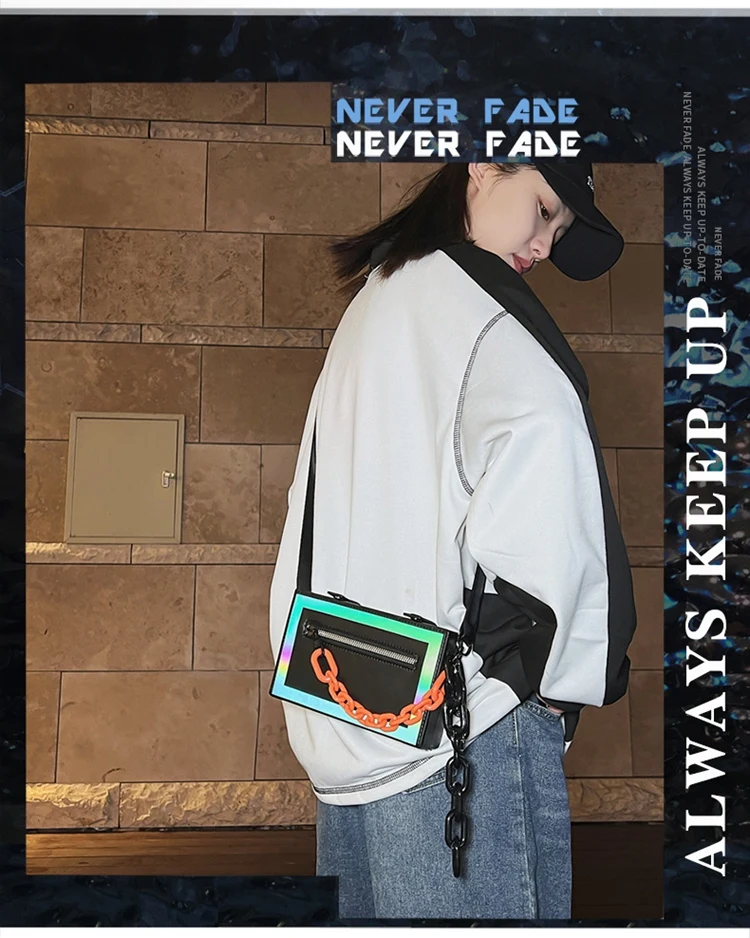 VC Colorful Reflective Box Bag Hip-Hop Streetwear Men's Hard Shell