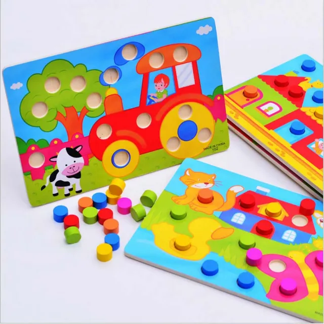 1 Set Montessori Wooden Toys Puzzles Tangram Jigsaw Board Educational Early Learning Cartoon Wood Puzzles Kids Toys for Children 4