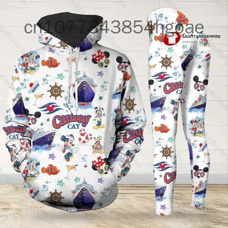 

Новинка лета 2024, толстовка с капюшоном с 3D принтом Диснея Минни, Женский костюм с капюшоном, штаны для йоги с Микки-Маусом, спортивные штаны, модный спортивный костюм