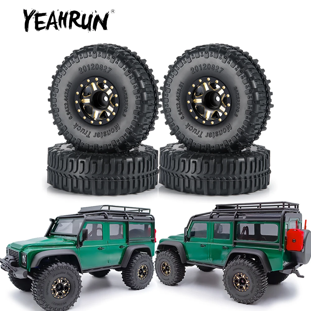 

YEAHRUN Beadlock Aluminum Wheel Rims Brass Weights Rings Rubber Tires for TRX-4M Bronco Defender 1/18 Axial SCX24 1/24 RC Car