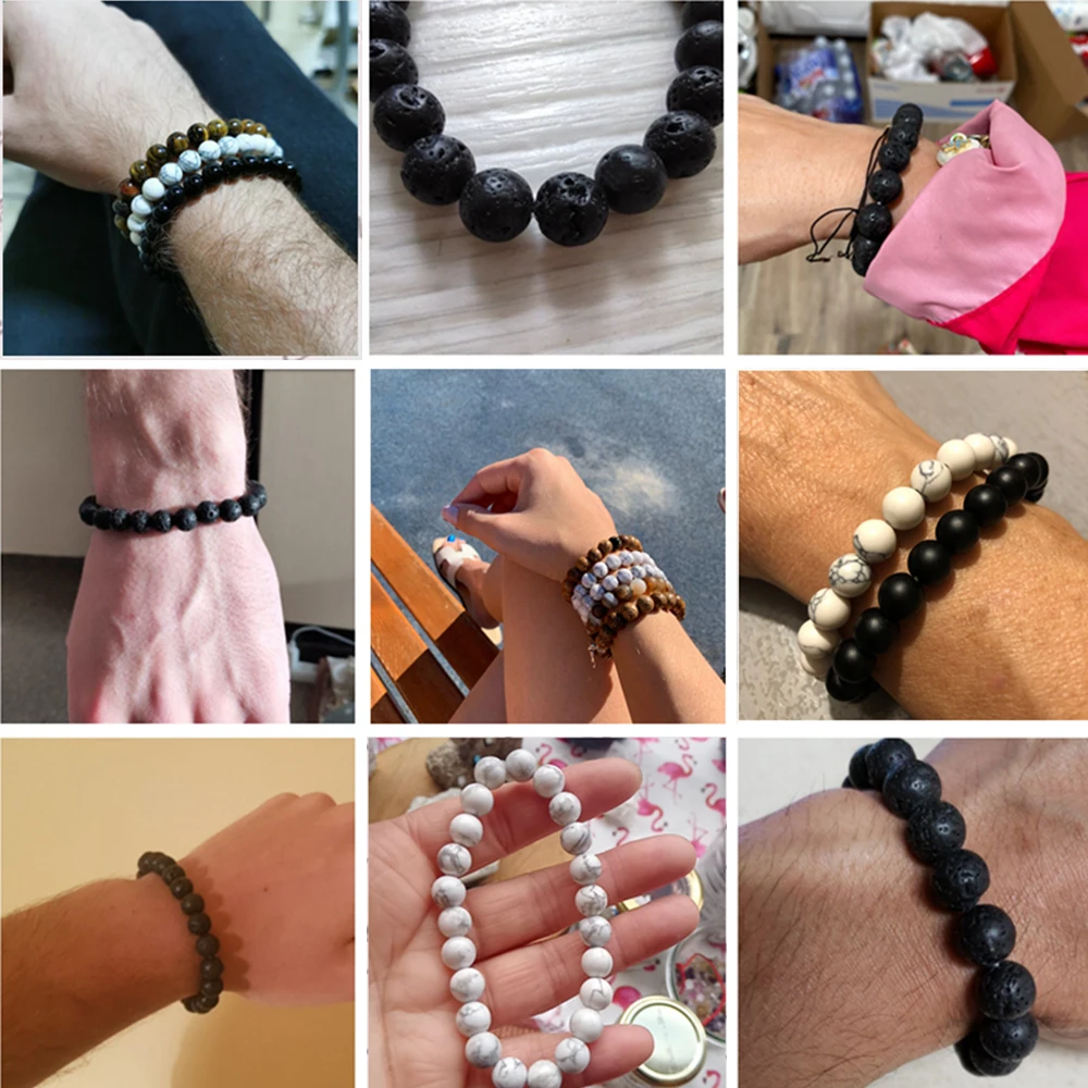 Bracciale Energy In Pietra Lavica Naturale E Perle Dei 7 Chakra - 17 Cm, Elastico, Unisex, Per Yoga E Reiki