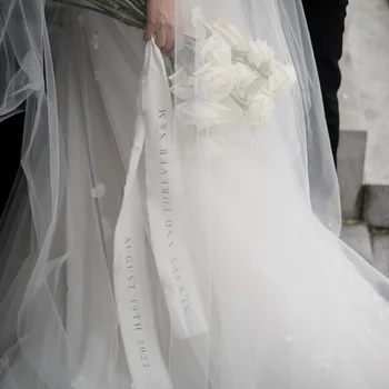 Nastro in chiffon personalizzato per bouquet da sposa, decorazione per voto nuziale, ricordo di matrimonio, accessori per la futura sposa, addio al nubilato, fidanzamento