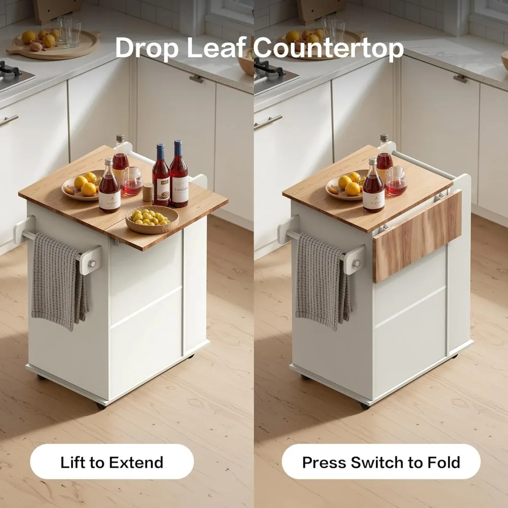 Kitchen Islands with Trash Can Storage and Folding Tabletops; Portable Kitchen Islands with Wheels, Customizable 2