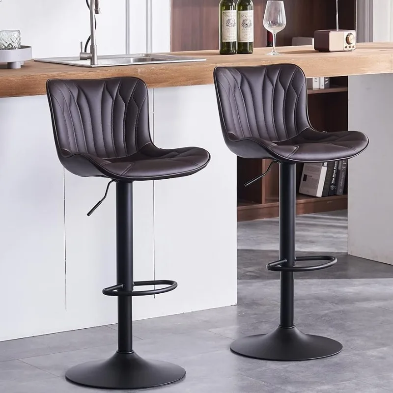 

Bar Stools Set of 2 Swivel Faux Leather Barstools Adjustable Upholstered Counter Stool with Back Modern Mid Century for Kitchen