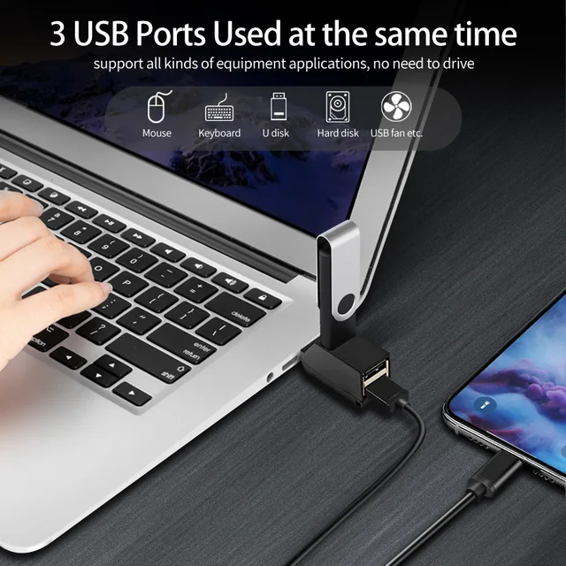 USB 3.0 Hub 3 Ports Portable Fast Data Transfer USB 6