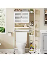 Over The Toilet Storage Bamboo Over-The-Toilet Cabinet with Shelf and Waterproof Feet Pad Space Saver Storage Rack for B 1