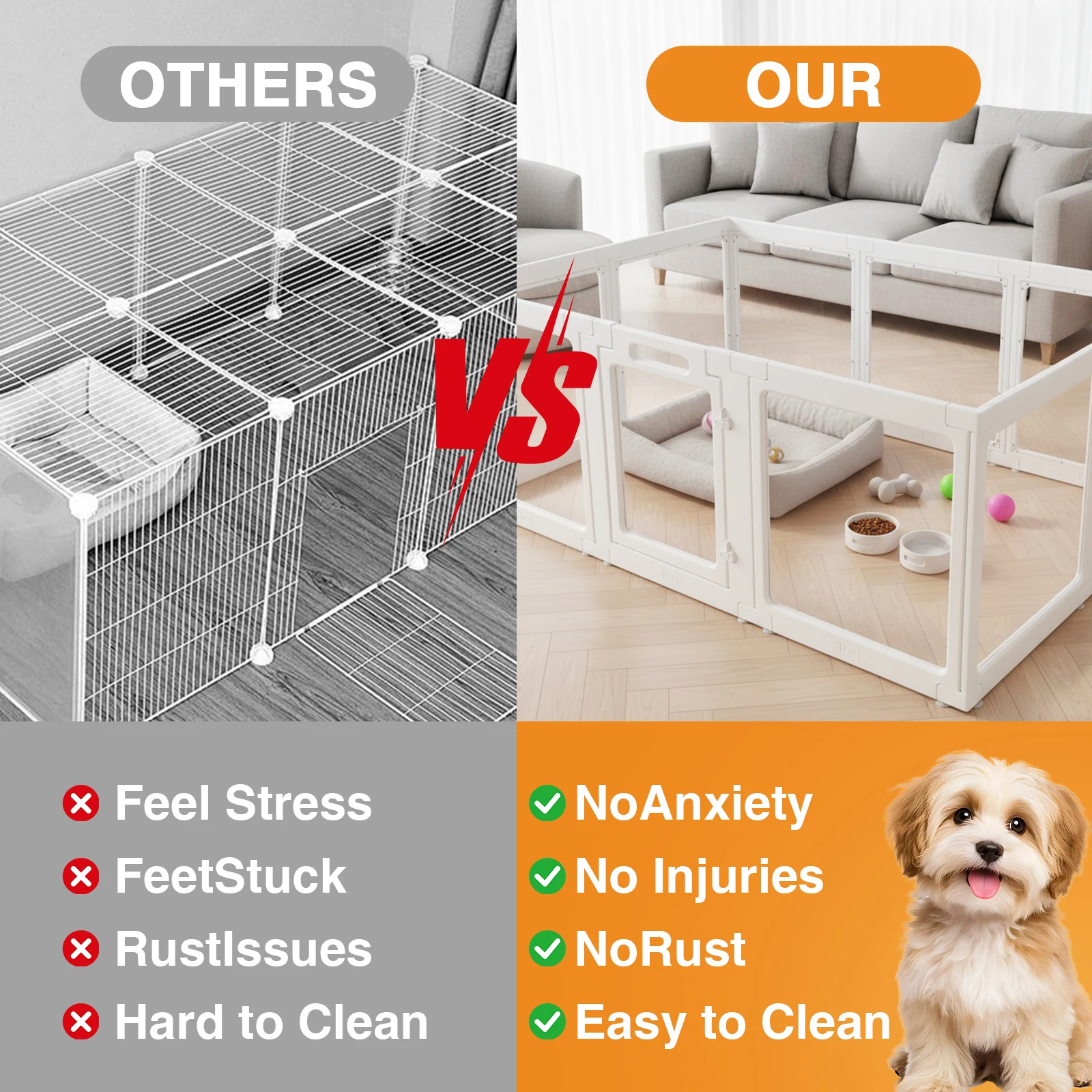 Clear Acrylic Dog Playpen 12 Planes Transparent Dog Fence Indoor Sturdy Pet Pen for Puppy/Small Dog/Rabbit/Pig Easy Assemble