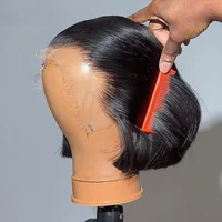 Perruque Bob en cheveux humains, densité 200%, Lace Frontal HD 13x4, courte et droite, pré-épilée, pour femmes noires 1