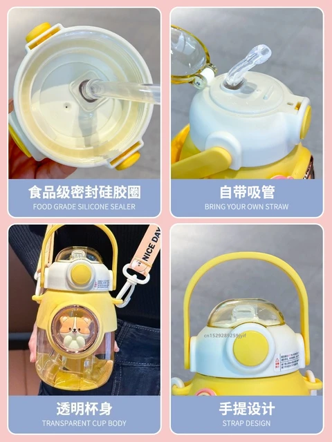 820ml Kids Water Sippy Cup Cartoon Water Bottle with Straw and Handle Portable Drinking Bottle Cup for Children Student School 6