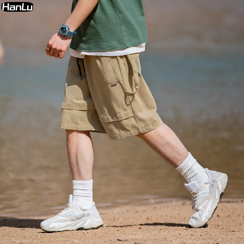 2023 New Summer Men's Layered Ribbon Design Cotton Shorts Men's Loose Multi Pocket Shorts Casual  Clothing Y2k