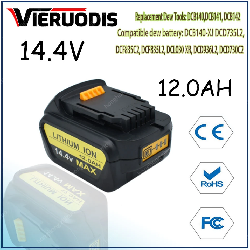 

for Dewalt 14.4V 12.0AH/6.0AH power tools battery DCB140 DCB141 DCB142 DCD735L2 DCF835C2 DCF835L2 DCL030 lithium-ion battery