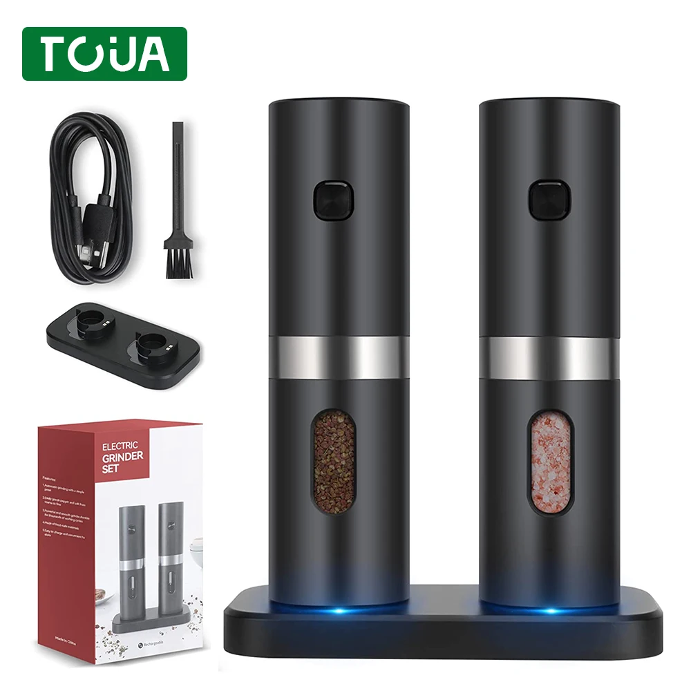 Electric Salt And Pepper Grinder Set With Charging Base Automatic Salt Pepper Mill Refillable Adjustable Coarseness